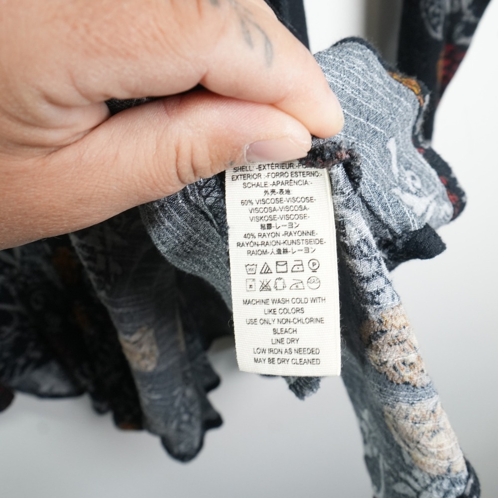 Free People Mini Dress Womens Small Black Floral Damask V-Back Ruffle Boho Tunic - Picture 8 of 10